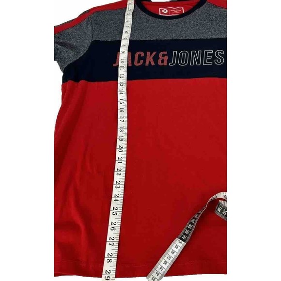 JACK & JONES Mens XL Core Colorblock T-Shirt Top Grey Red Large Logo UK Size NWT - Picture 6 of 11